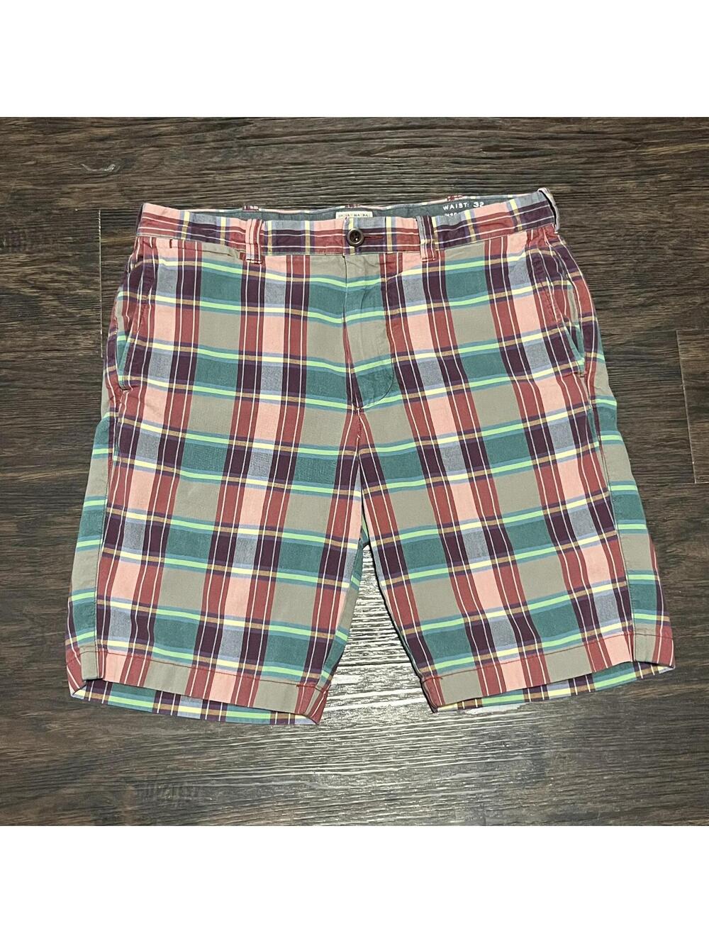 J. Crew Mens Indian Madras Multicolor Plaid Chino Shorts Size 32